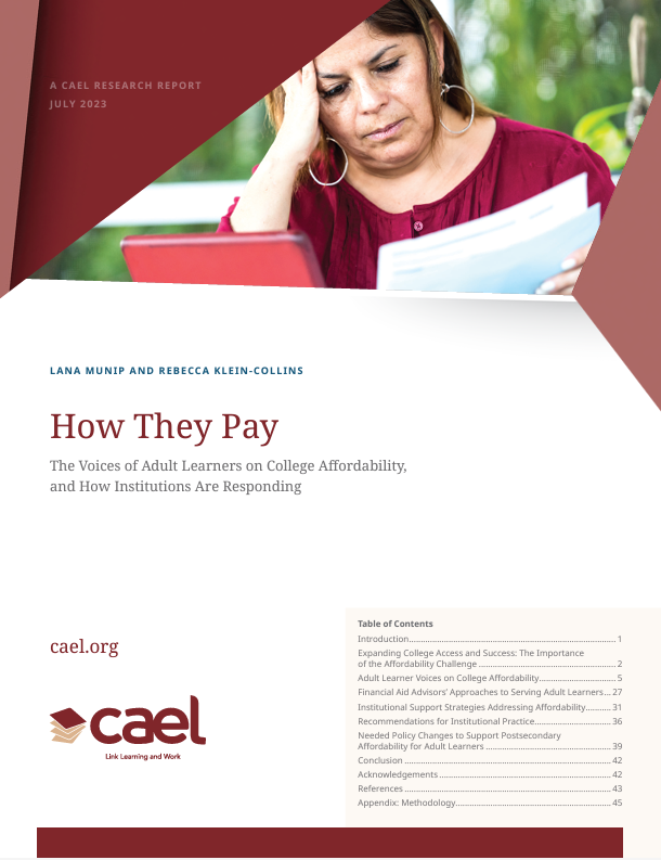CAEL The Voices of Adult Learners on College Affordability